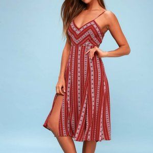 Lulu's Spaghetti Strap Red Printed Midi Dress